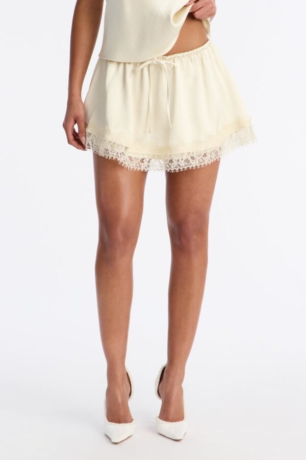 Romance Me Satin Lace Trim Mini Skirt