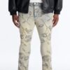 Stacked Skinny Flare Embroidered Falling Roses Jean