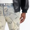 Stacked Skinny Flare Embroidered Falling Roses Jean