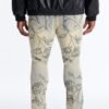 Stacked Skinny Flare Embroidered Falling Roses Jean