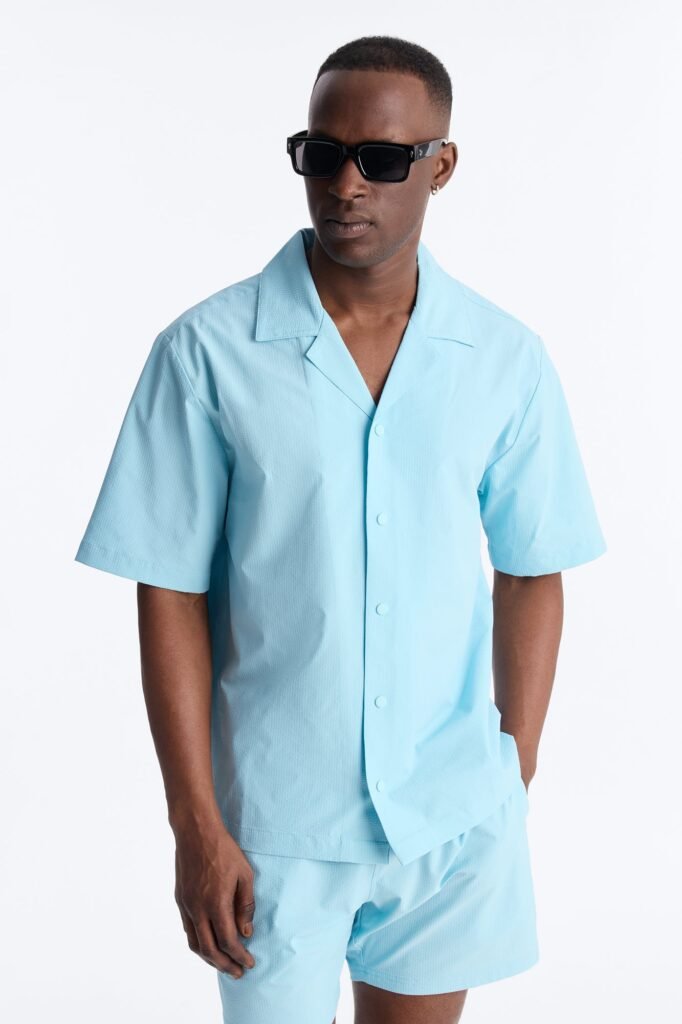 Seersucker Short Sleeve Cuban Collar Shirt