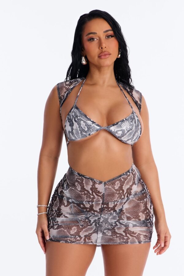 Mojitos And Summer Heat Snake Deep V-Neck Swim Cover Up Mini Dress