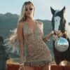 Tan Lines Only Halter Sequin Crochet Micro Mini Dress