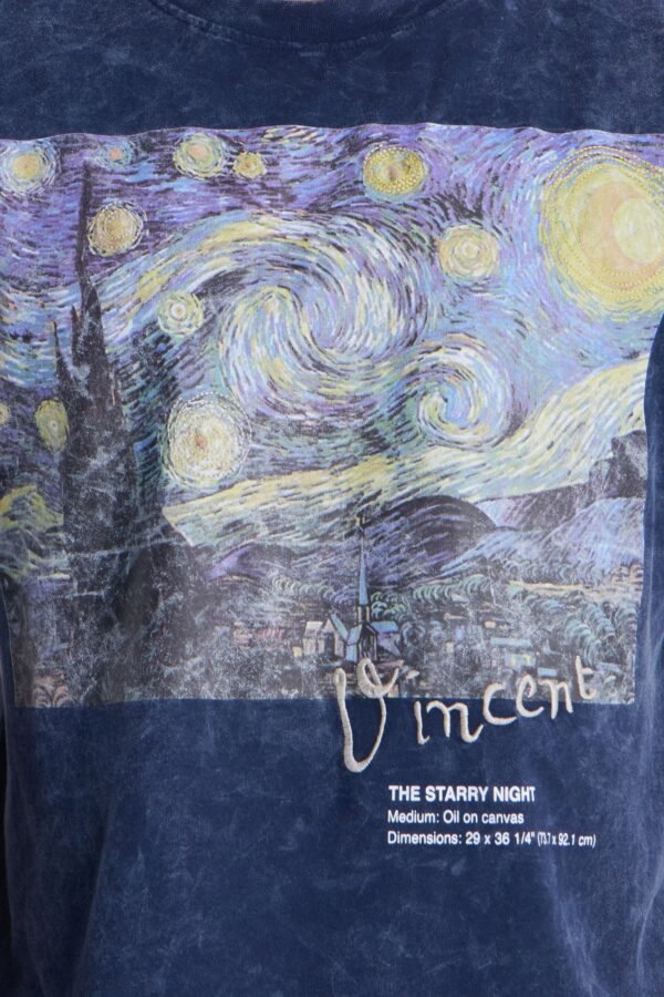 Vincent Van Gogh Starry Night Embroidered Mineral Wash Fleece Tee
