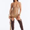 Tan Lines Only Halter Sequin Crochet Micro Mini Dress