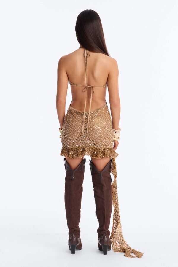 Tan Lines Only Halter Sequin Crochet Micro Mini Dress