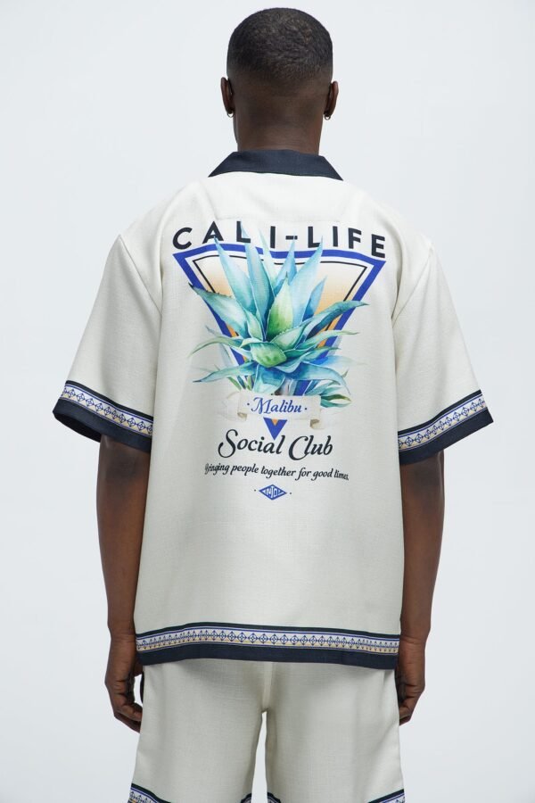 Cali Life Border Print Colorblock Button Up Shirt