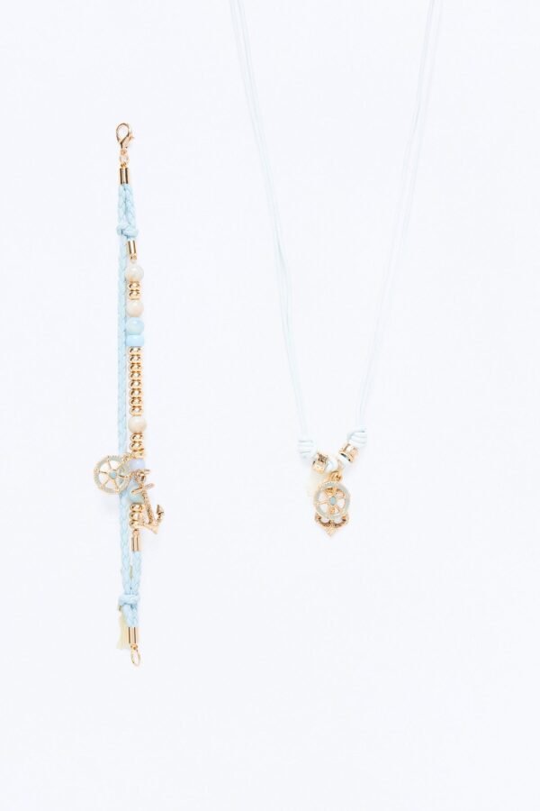 Anchor Faux Leather Cording Necklace And Bracelet Set