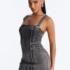 Kassidy Studded Stretch Denim Micro Mini Dress