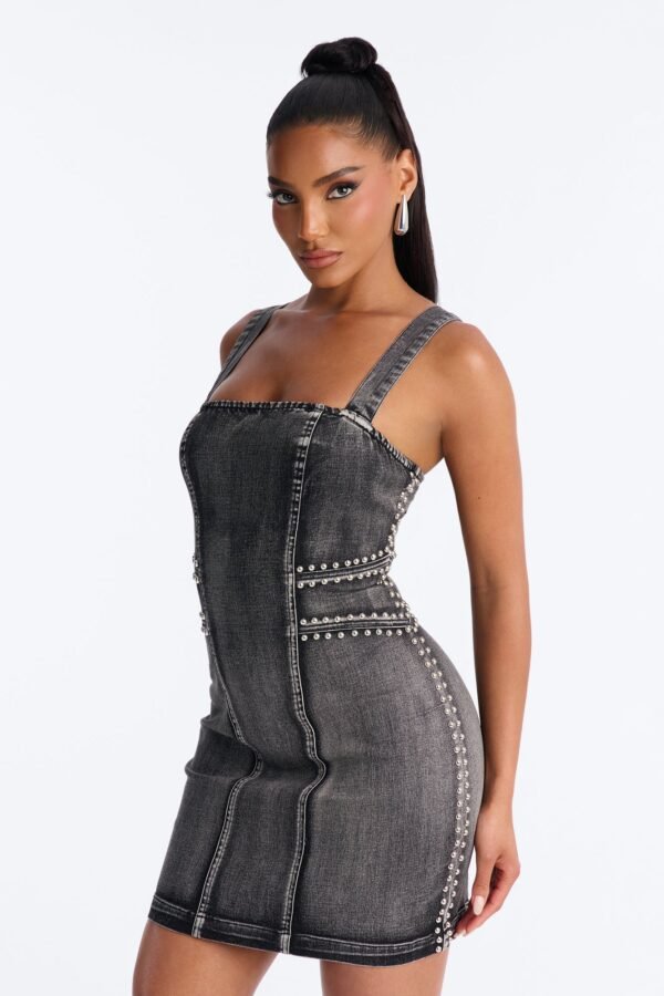 Kassidy Studded Stretch Denim Micro Mini Dress