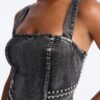 Kassidy Studded Stretch Denim Micro Mini Dress