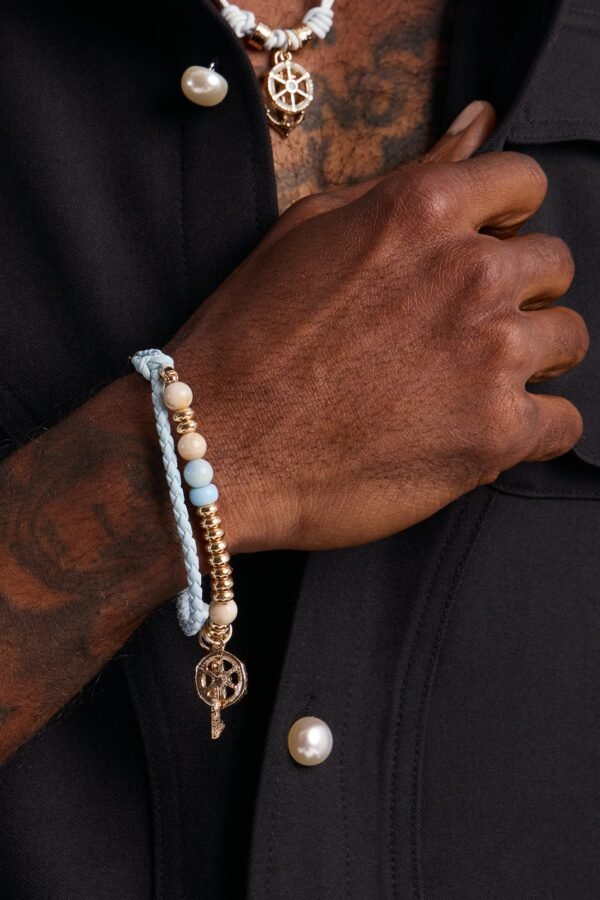 Anchor Faux Leather Cording Necklace And Bracelet Set