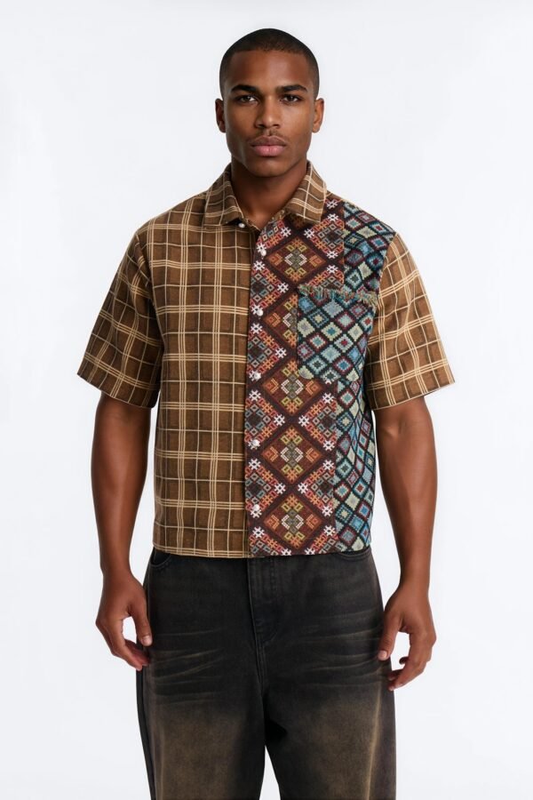 Trippy Mixed Media Button Up Shirt