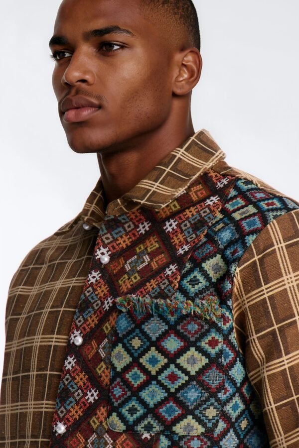 Trippy Mixed Media Button Up Shirt