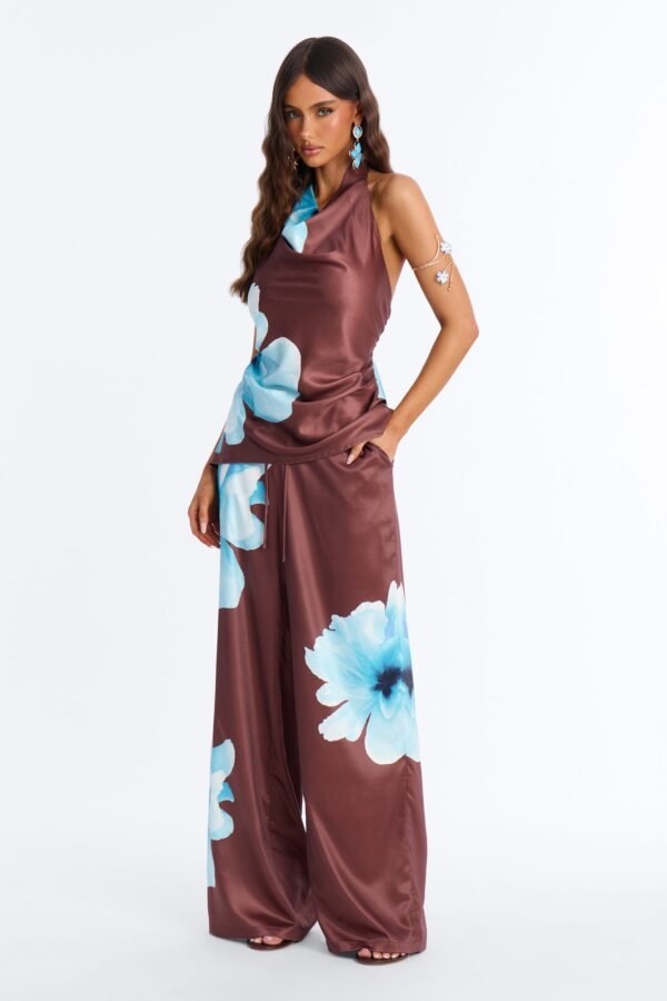 Leora Satin Halter Cowl Neck Top