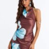 Leora Satin Halter Cowl Neck Top