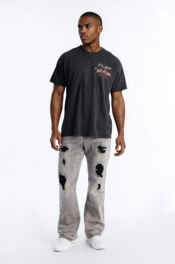 Stacked Skinny Slim Flare Acid Distressed Jeans