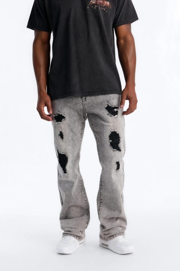 Stacked Skinny Slim Flare Acid Distressed Jeans