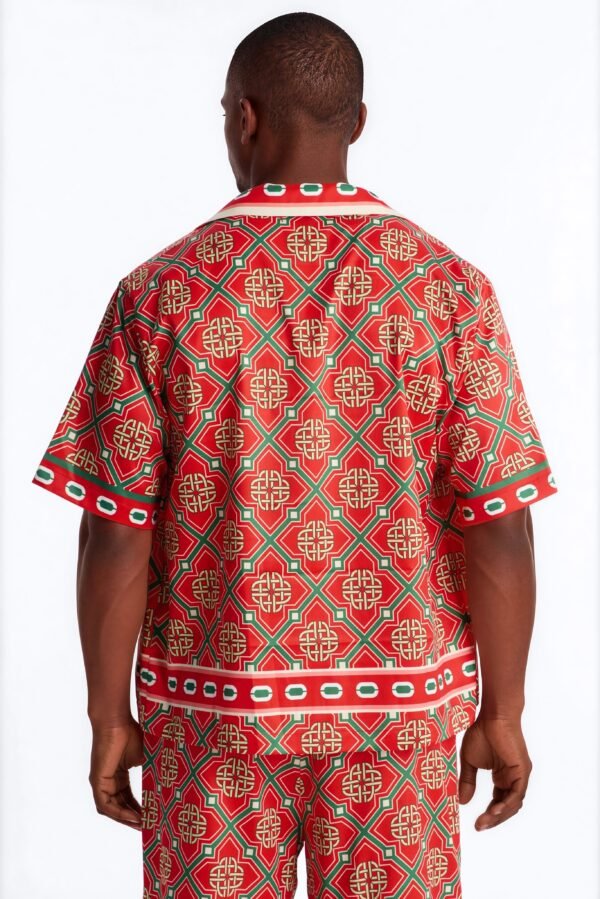 Royal Geometric Cuban Collar Button Up Shirt
