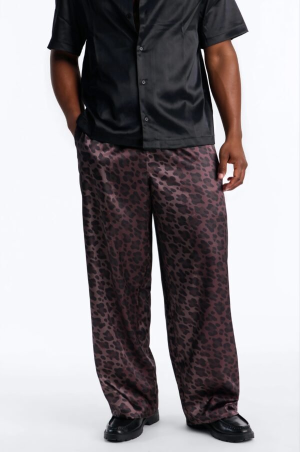 Wide Leg Urban Leopard Satin Pant