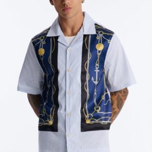 Gilded Anchor Cuban Collar Button Up Shirt