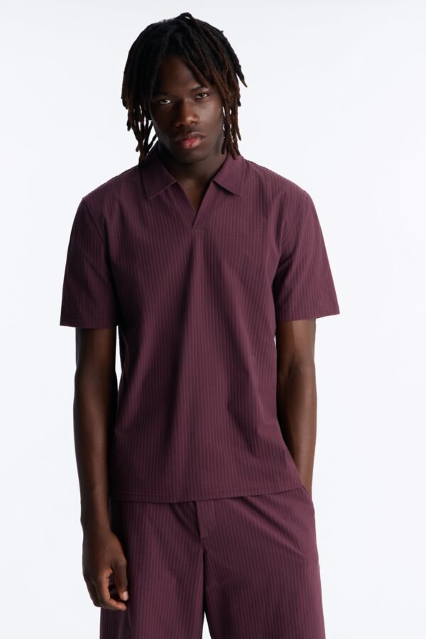 Terrance Textured Stripe Johnny Collar Polo