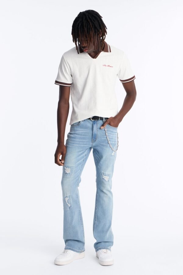 Stacked Skinny Flare Threaded Destroyed Jeans