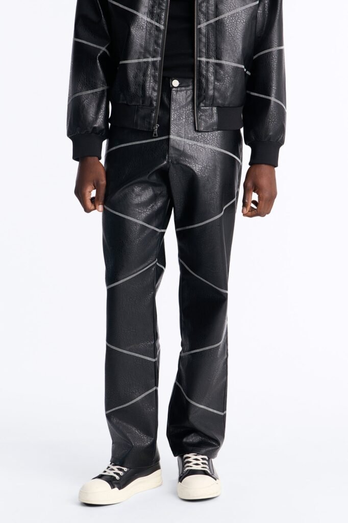 Straight Vintage Chainstitch Faux Leather Pant