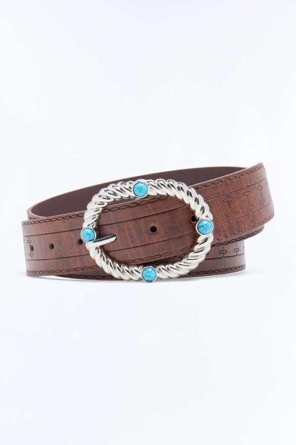 Western Lapis Embossed Faux Leather Belt