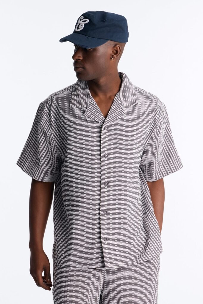 Chenille Terrace Textured Cuban Collar Button Up Shirt