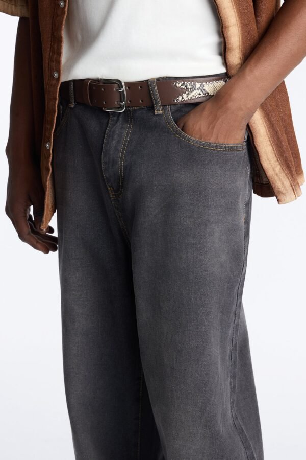 Faux Leather Contrast Cut Out Studded Buckle Belt
