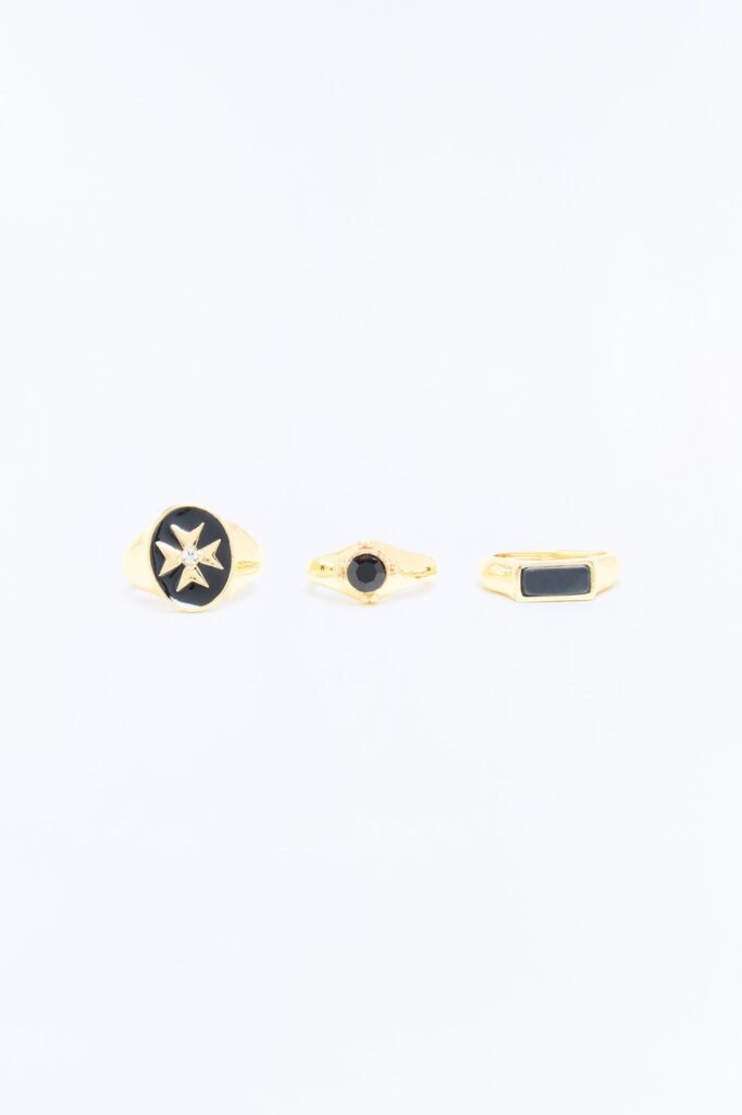 Obsidian Night Cross Ring Set