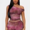 Tara One Shoulder Mesh Pant Set