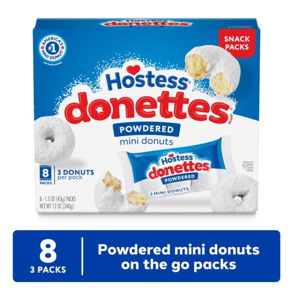 (2 pack) Hostess Donettes, Powdered Mini Donuts, Box of 8 On the Go Packs