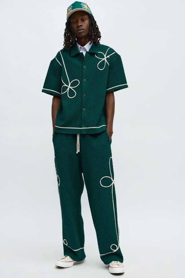 Boxy Soho Weave Applique Textured Button Up Shirt