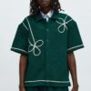 Boxy Soho Weave Applique Textured Button Up Shirt