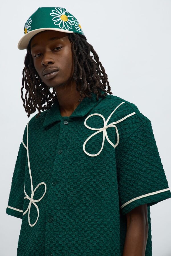 Boxy Soho Weave Applique Textured Button Up Shirt