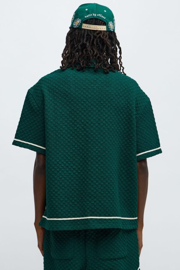Boxy Soho Weave Applique Textured Button Up Shirt
