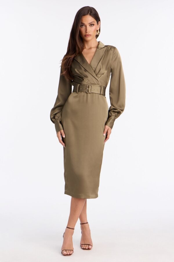 Braylynn Belted Satin Midi Dress