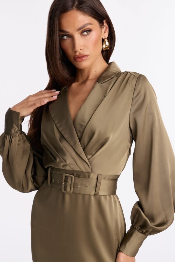 Braylynn Belted Satin Midi Dress