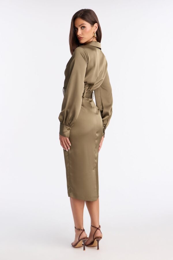 Braylynn Belted Satin Midi Dress