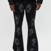 Stacked Skinny Flare Skulls Jeweled Distressed Jean