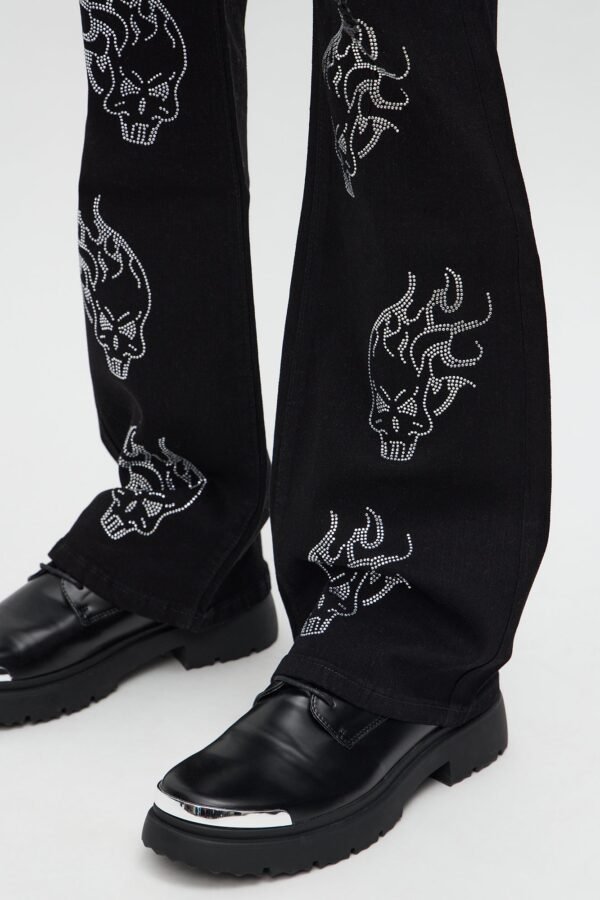 Stacked Skinny Flare Skulls Jeweled Distressed Jean