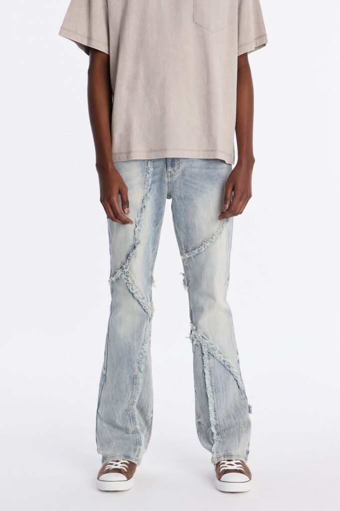 Stacked Skinny Flare Frayed Lines Jean
