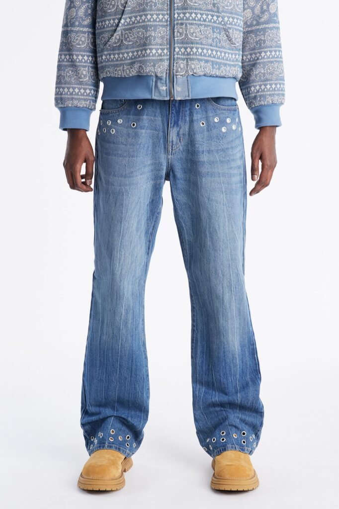 Stacked Slim Flare Laced In Metal Grommet Jean