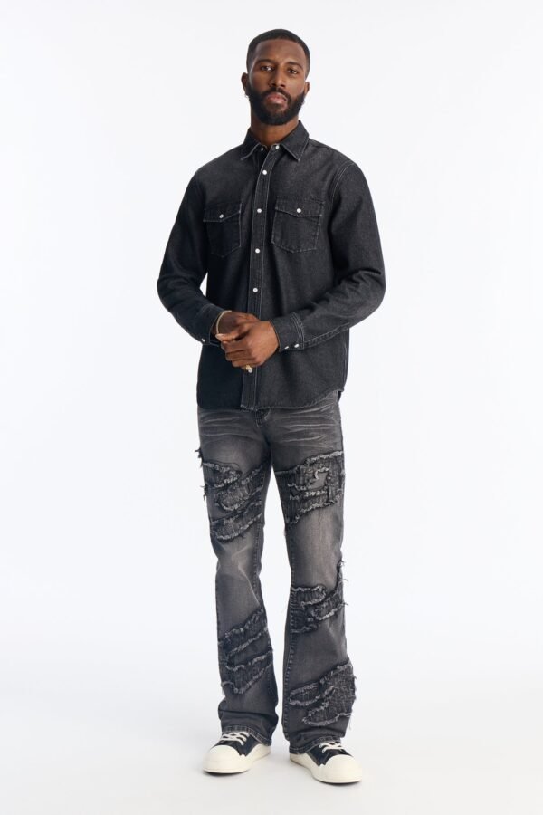 Stacked Slim Flare Fray Waves Jeans