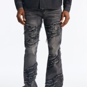 Stacked Slim Flare Fray Waves Jeans