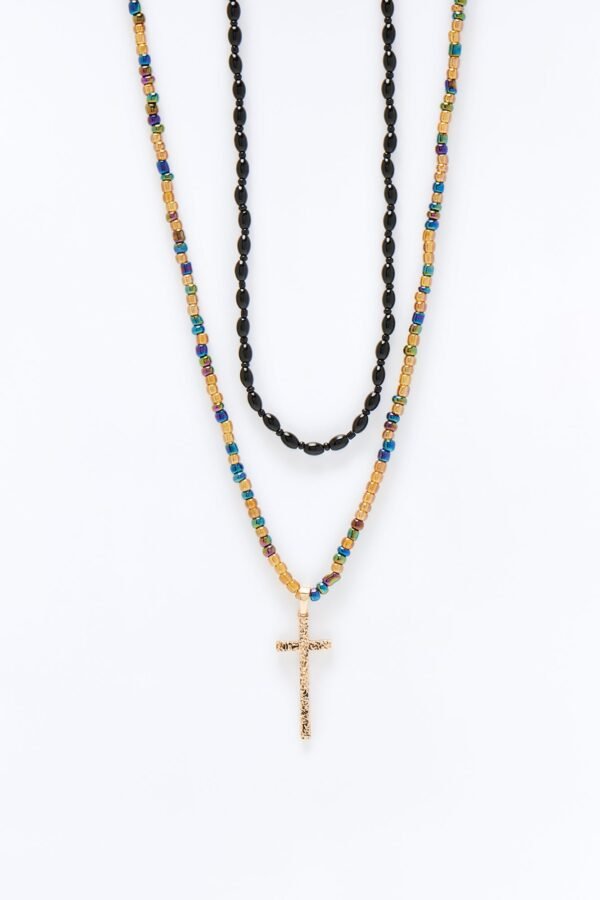 Layered Beaded Cross Necklace Set