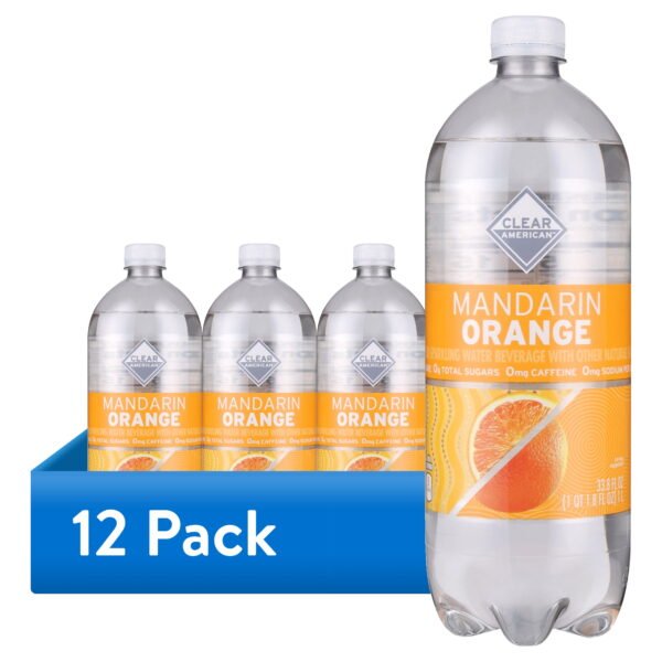 (12 pack) Clear American Mandarin Orange Flavored Sparkling Water, 33.8 fl oz Bottle