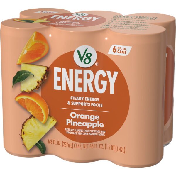 125ea0a1-61e1-496c-9ad2-9961ad2b82a5.3e2cdf31436b407800cd4cd469667a92.jpeg V8 Energy Orange Pineapple Energy Drink, 8 fl oz Can, 6 Pack